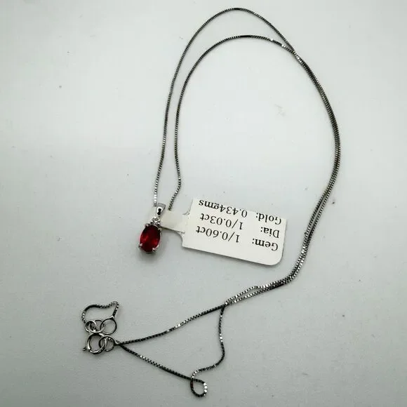 NWT 6x4mm, .60ct Ruby, diamond pendant in WG w/ ~17.75" WG box chain necklace! - Picture 17 of 17